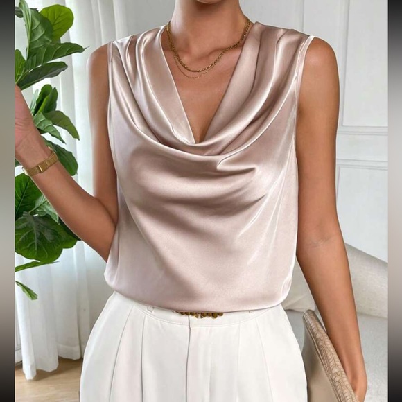 Luxe draped front sleeveless blouse - Picture 1 of 16